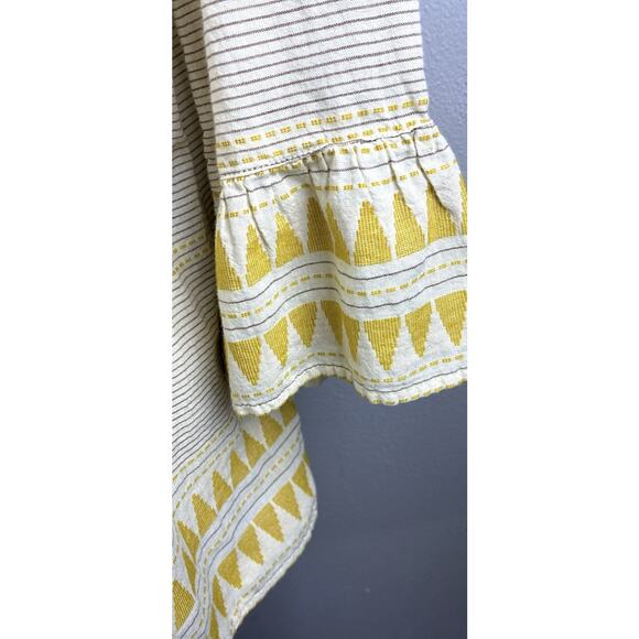 J.Jill Sz M 4 Btn Aztec Geometric Striped Mid Arm Flutter Sleeve Organic Ctn Top - Picture 3 of 10